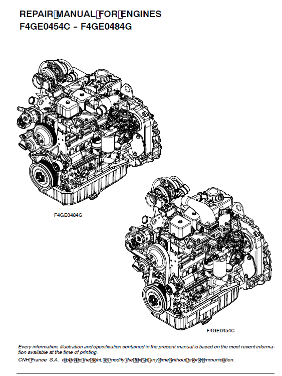 Iveco F4GE0454C and F4GE0484C Engines Service Manual Workshop Guide