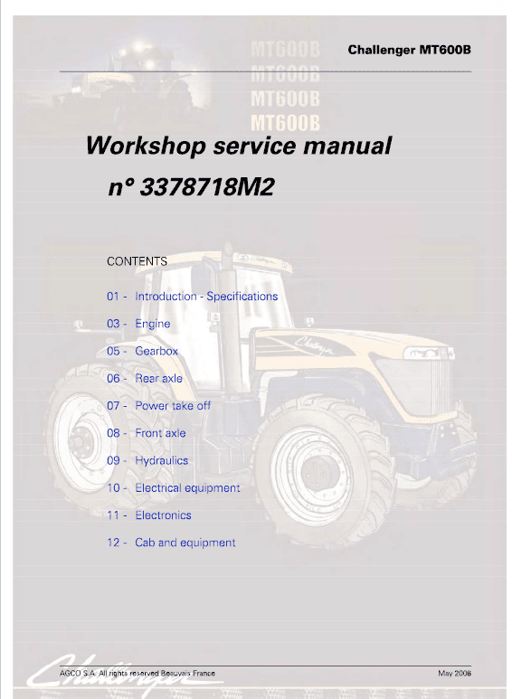 Challenger MT635B, MT645B, MT655B, MT665B Tractor Workshop Manual Workshop Guide