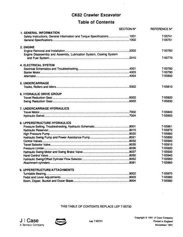 Case CK62 Excavator Service Manual Workshop Guide