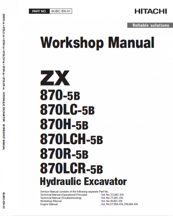 Hitachi ZX870-5B Excavator Service Repair Manual Workshop Guide