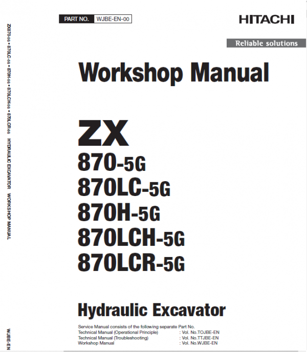 Hitachi ZX870-5G Excavator Service Repair Manual Workshop Guide