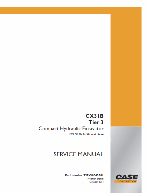Case CX31B Mini Excavator Service Manual Workshop Guide
