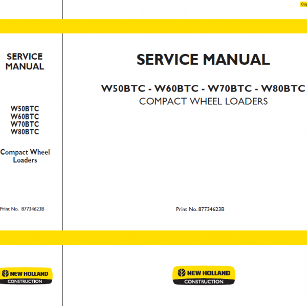 New Holland W50BTC, W60BTC, W70BTC, W80BTC Wheeled Loader Manual Workshop Guide