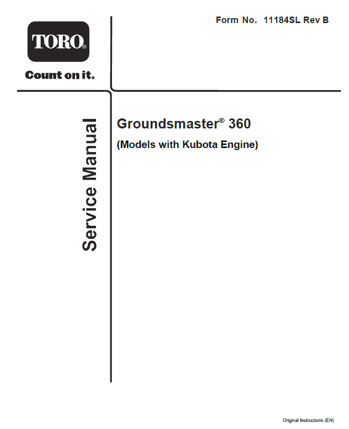 Toro Groundsmaster 360 (Kubota Engine) Service Repair Manual