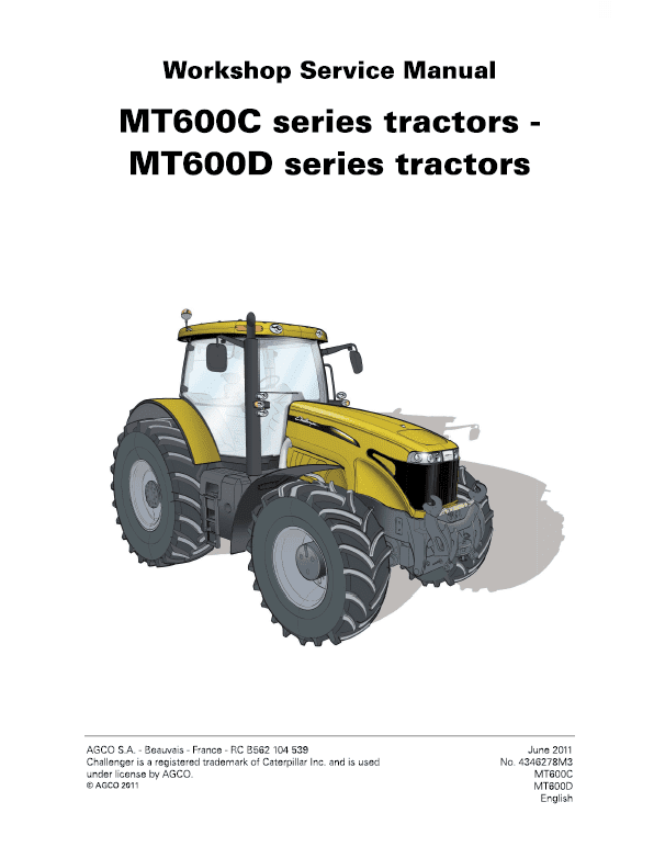 Challenger MT645D, MT655D, MT665D, MT675D, MT685D Tractor Workshop Manual Workshop Guide