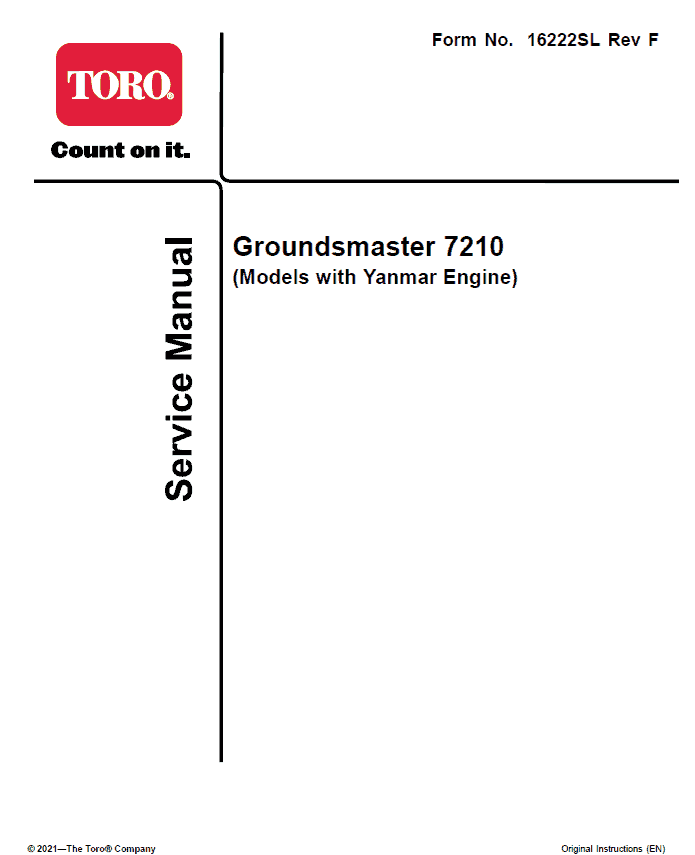Toro Groundsmaster 7210 (Yanmar Engine – Tier 4) Service Repair Manual