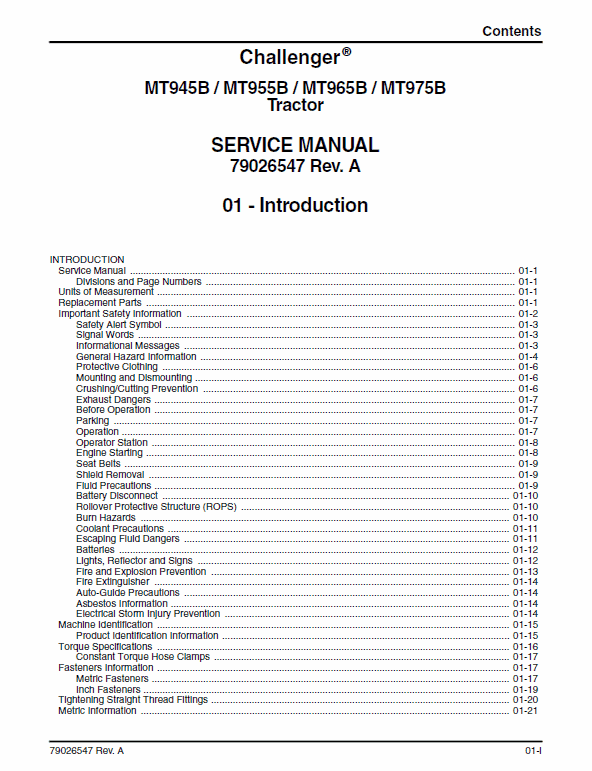 Challenger MT945B, MT955B, MT975B Tractor Workshop Manual Workshop Guide