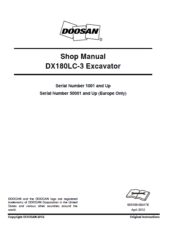 Doosan DX180LC-3 Excavator Service Manual Workshop Guide