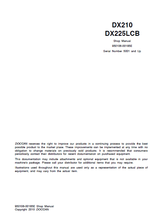 Doosan DX210 and DX225LCB Excavator Service Manual Workshop Guide