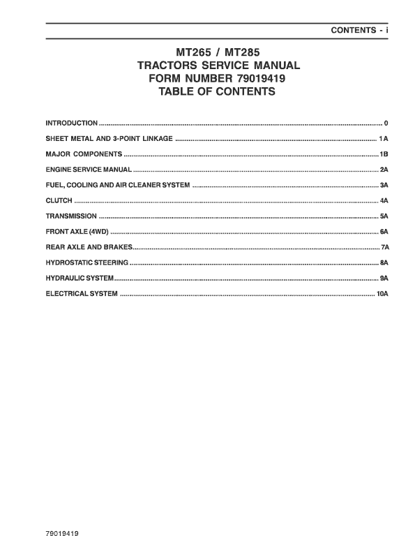 Challenger MT265, MT285 Tractor Service Manual Workshop Guide