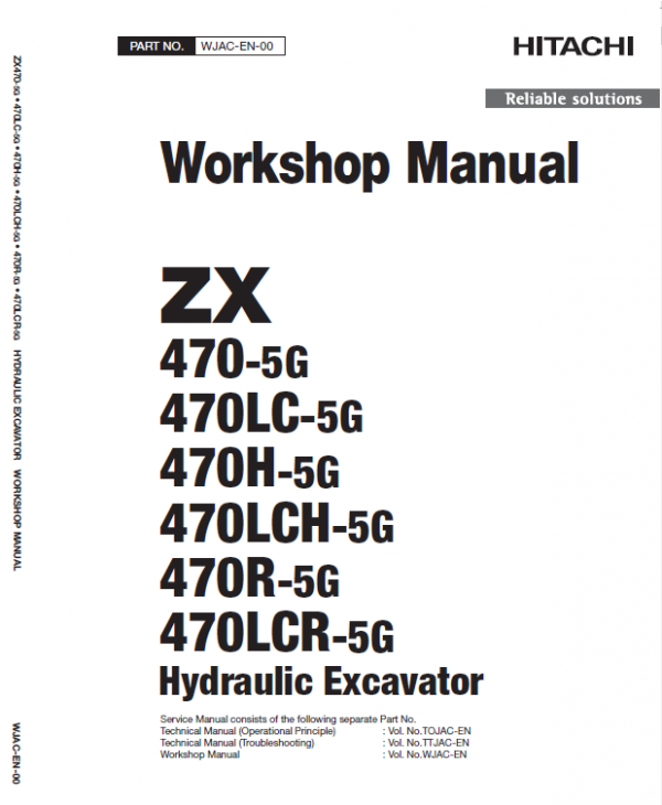 Hitachi ZX470-5G Excavator Service Repair Manual Workshop Guide