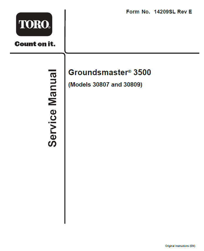 Toro Groundsmaster 3500-D, 3500-G (Model 30807, 30809) Service Repair Manual Workshop Guide