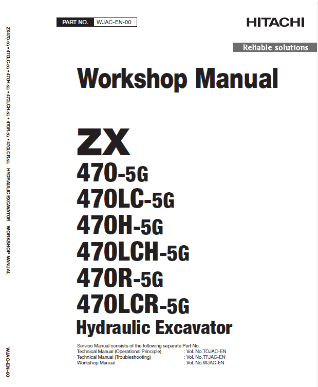 Hitachi ZX470-5G Excavator Service Repair Manual Workshop Guide