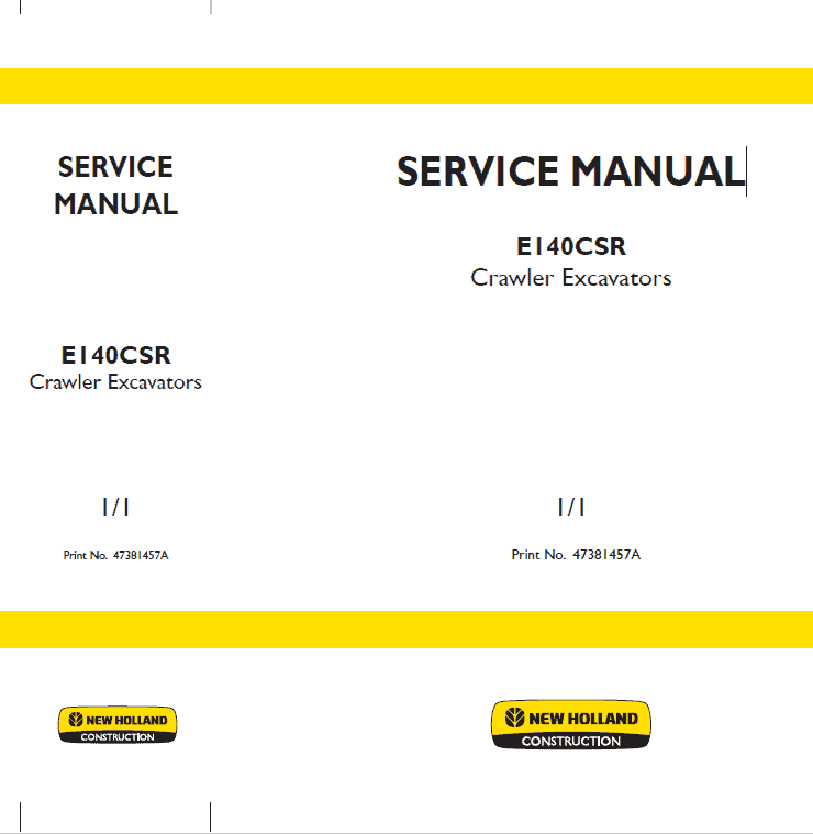 New Holland E140CSR Excavator Service Manual Workshop Guide