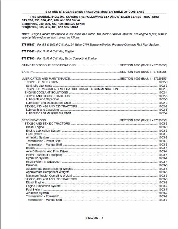 Case 335, 385, 435, 485, 535 Steiger Tractor Service Manual Workshop Guide