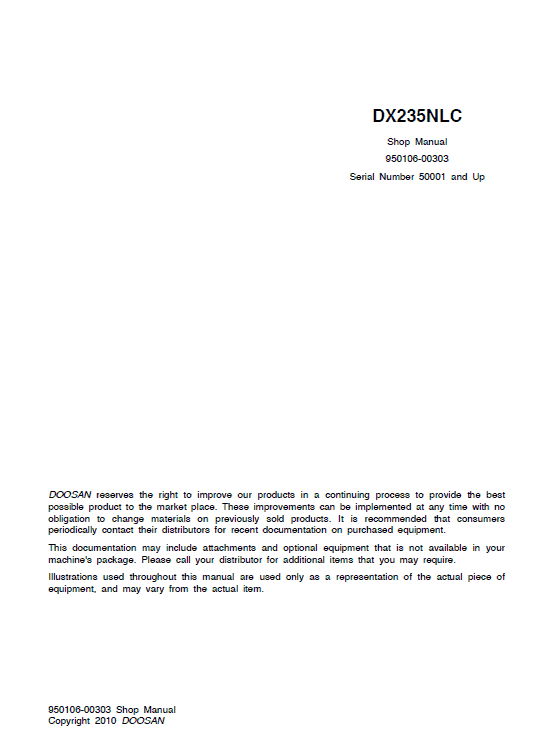 Doosan DX235N Excavator Service Manual Workshop Guide