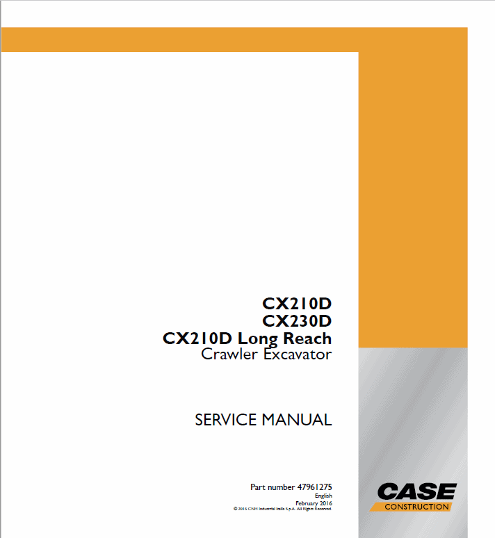 Case CX230D Crawler Excavator Service Manual Workshop Guide