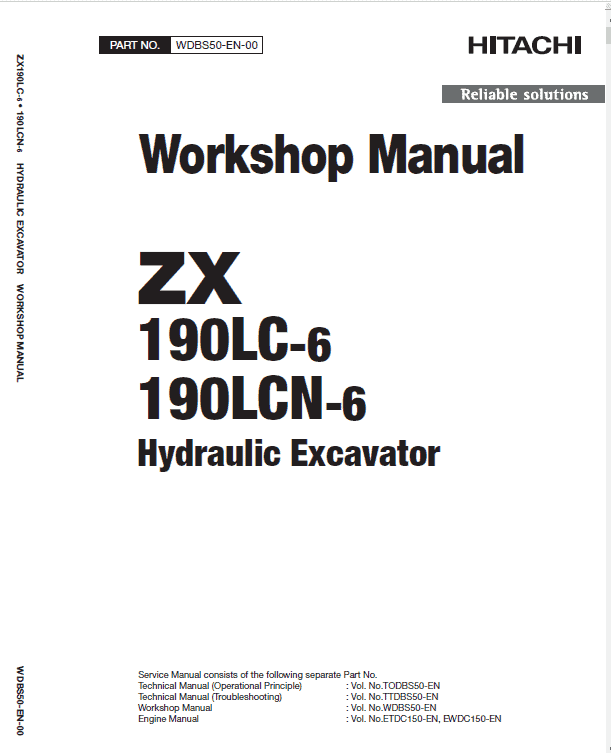 Hitachi ZX190LC-5B and ZX190LC-6 Excavator Service Repair Manual Workshop Guide