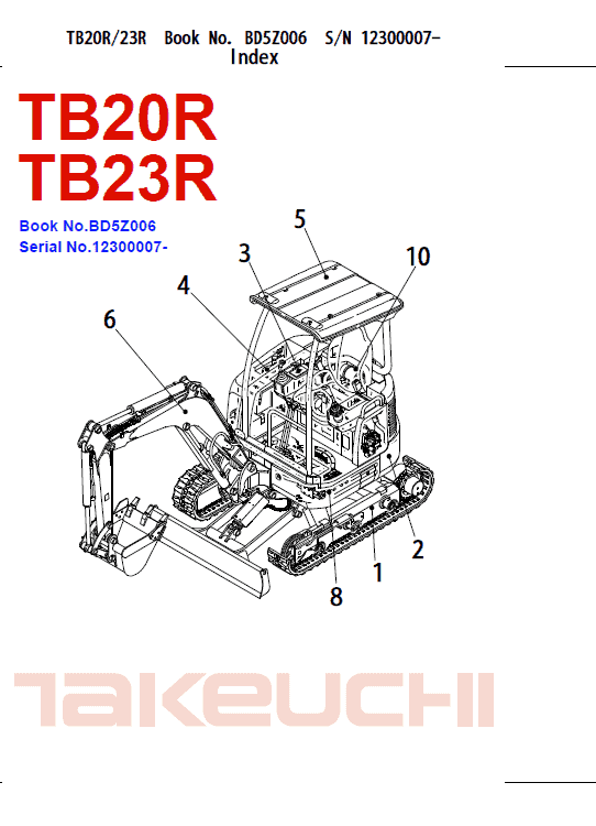 Takeuchi TB23R Excavator Parts Manual Workshop Guide