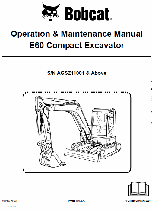 Bobcat E60 Compact Excavator Repair Service Manual Workshop Guide