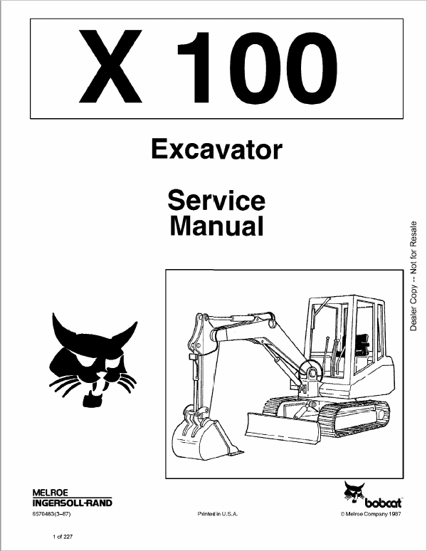 Bobcat X100 Excavator Service Manual Workshop Guide
