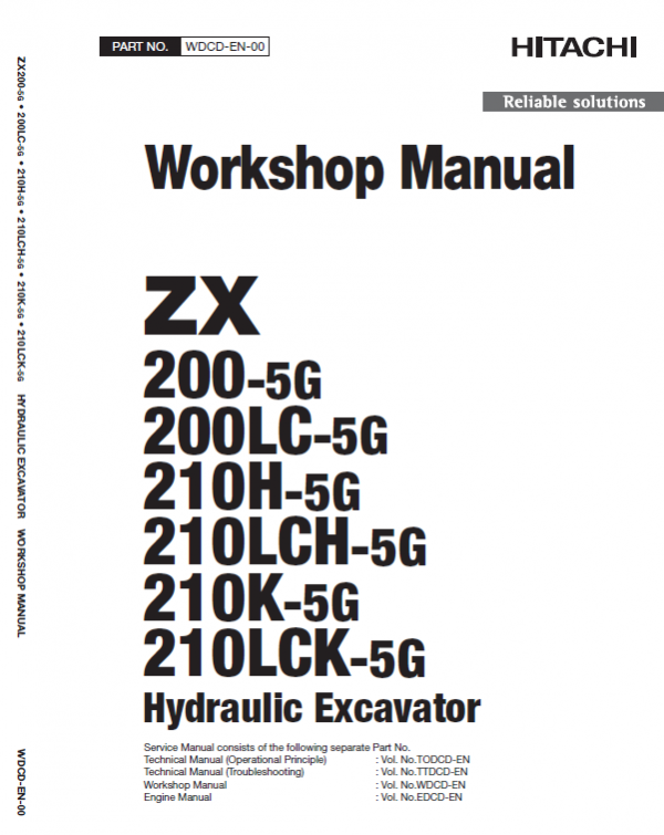Hitachi ZX200-5G Excavator Service Repair Manual Workshop Guide
