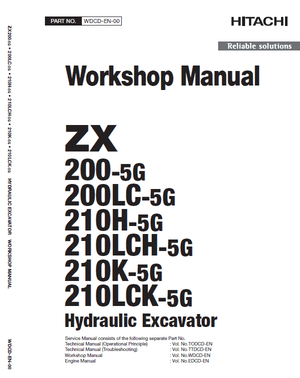 Hitachi ZX200-5G Excavator Service Repair Manual Workshop Guide