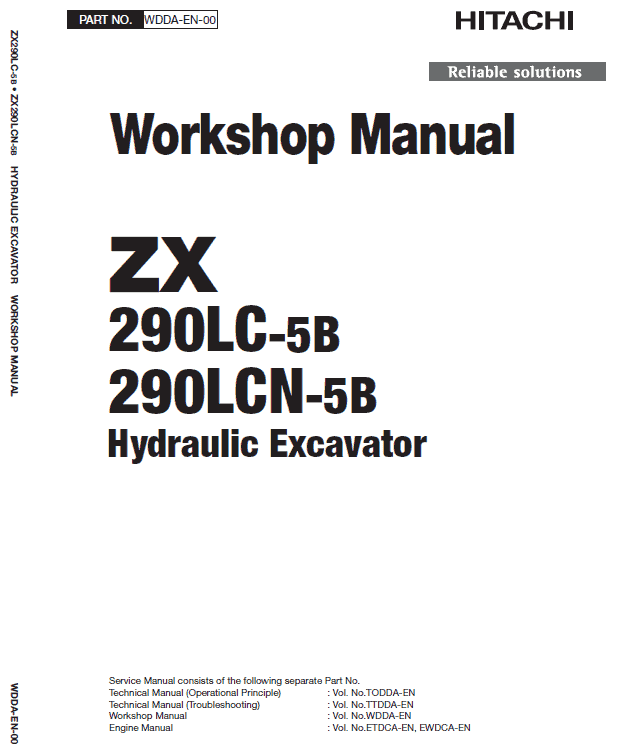 Hitachi ZX290LC-5B and ZX290LCN-5B ZAXIS Excavator Repair Manual Workshop Guide
