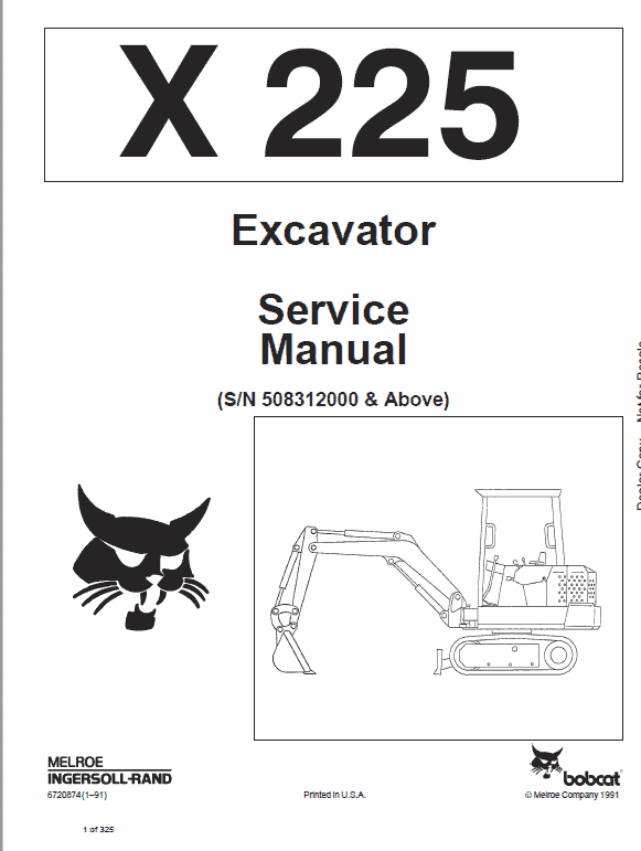 Bobcat X225 Excavator Service Manual Workshop Guide