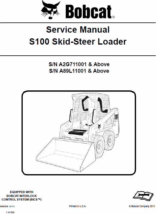 Bobcat S100 Skid-Steer Loader Service Manual Workshop Guide