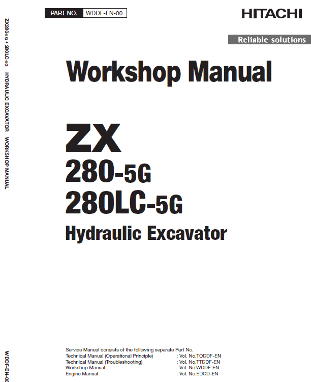Hitachi ZX280-5G and ZX280LC-5G ZAXIS Excavator Repair Manual Workshop Guide