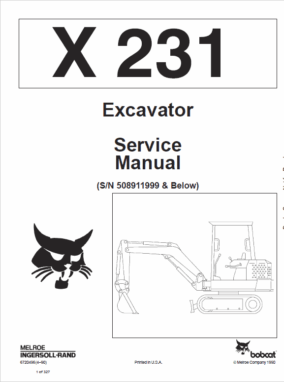 Bobcat X231 Excavator Service Manual Workshop Guide
