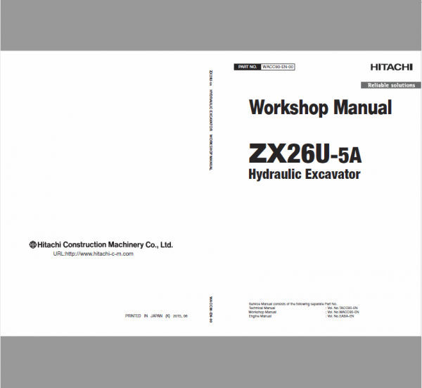 Hitachi ZX26U-5A Excavator Service Repair Manual Workshop Guide