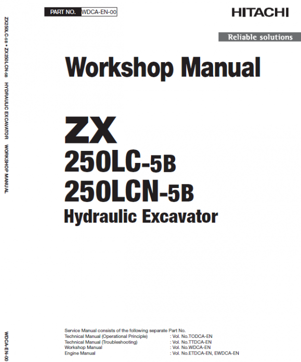 Hitachi ZX250LC-5B and ZX250LCN-5B ZAXIS Excavator Repair Manual Workshop Guide