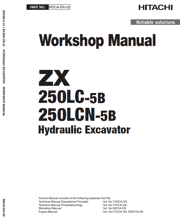 Hitachi ZX250LC-5B and ZX250LCN-5B ZAXIS Excavator Repair Manual Workshop Guide