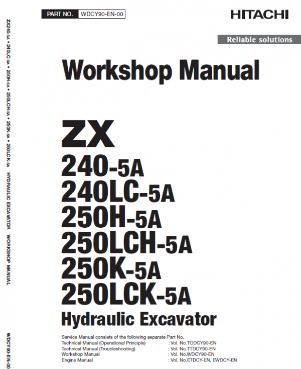 Hitachi ZX240-5A, ZX240LC-5A and ZX250LCH-5A Excavator Repair Manual Workshop Guide