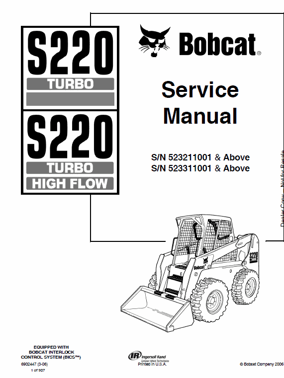 Bobcat S220 Turbo Skid-Steer Loader Service Manual Workshop Guide