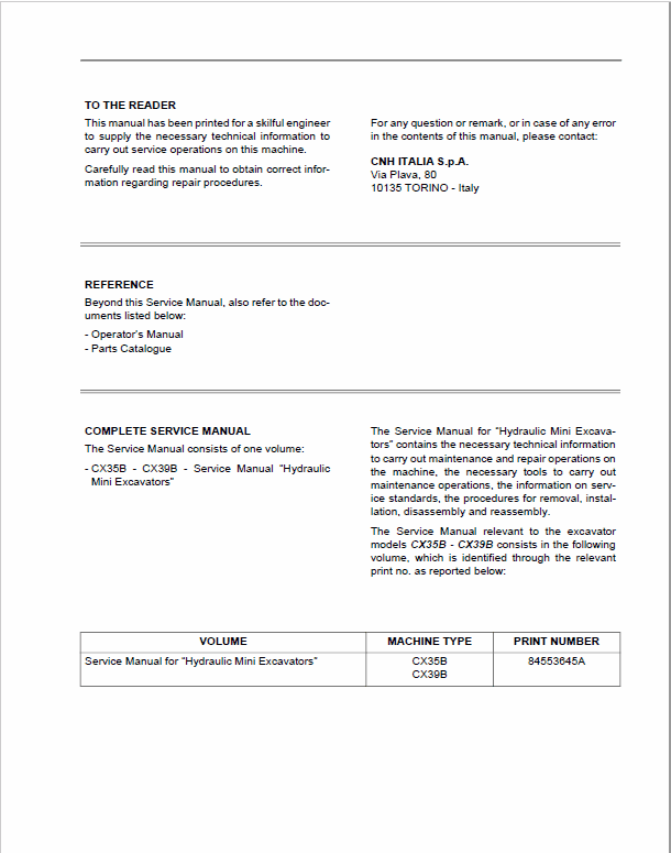Case CX35B, CX39B Mini Excavator Service Manual Workshop Guide
