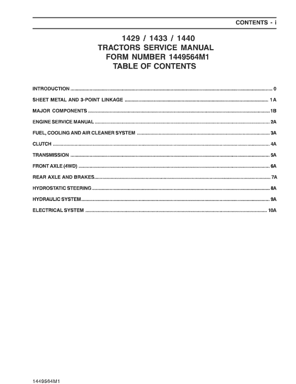 Massey Ferguson 1429, 1433, 1440 Tractor Service Manual Workshop Guide