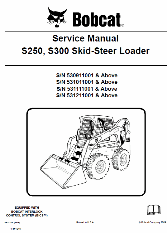 Bobcat S250 and S300 Skid-Steer Loader Service Manual Workshop Guide