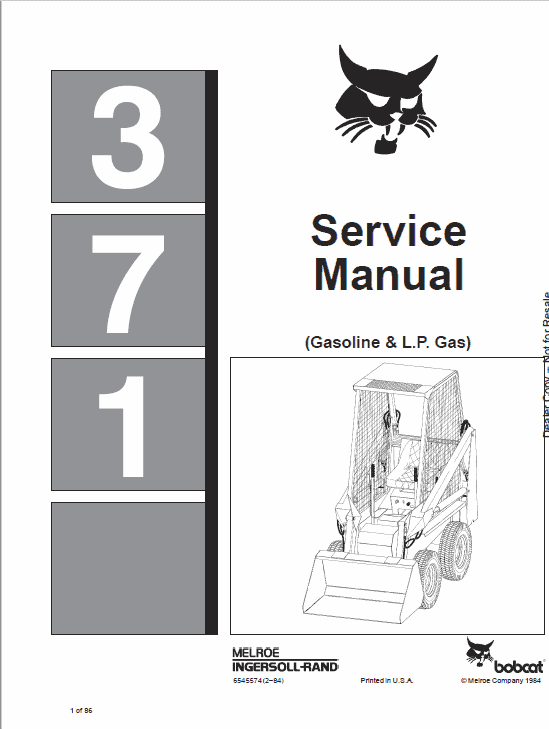 Bobcat 371 Skid-Steer Loader Service Manual Workshop Guide