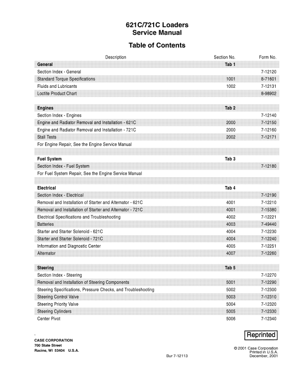 Case 621C, 721C Loaders Service Manual Workshop Guide