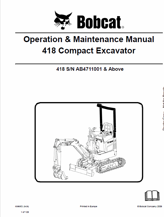 Bobcat 418 Compact Excavator Service Manual Workshop Guide