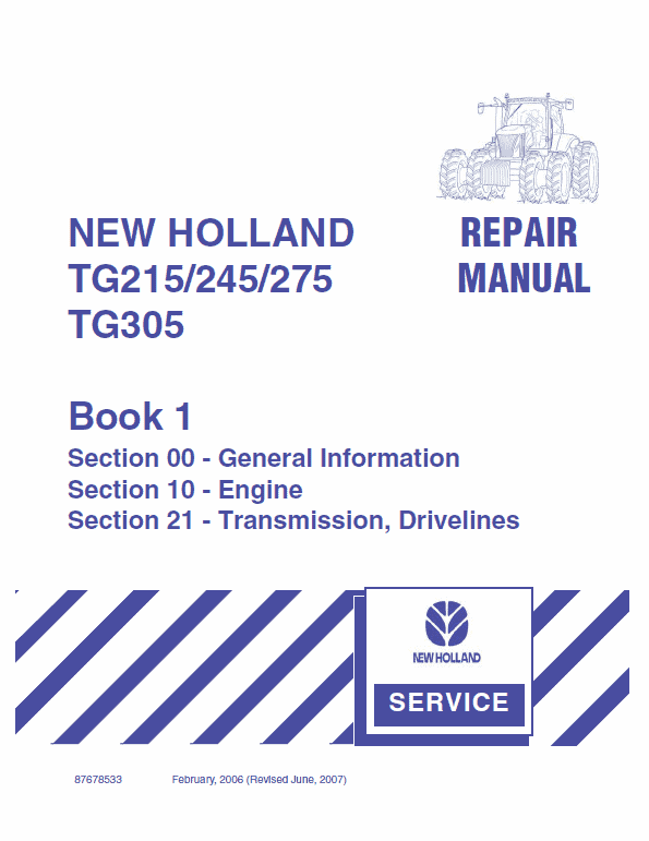 New Holland TG215, TG245, TG275, TG305 Tractor Service Manual Workshop Guide
