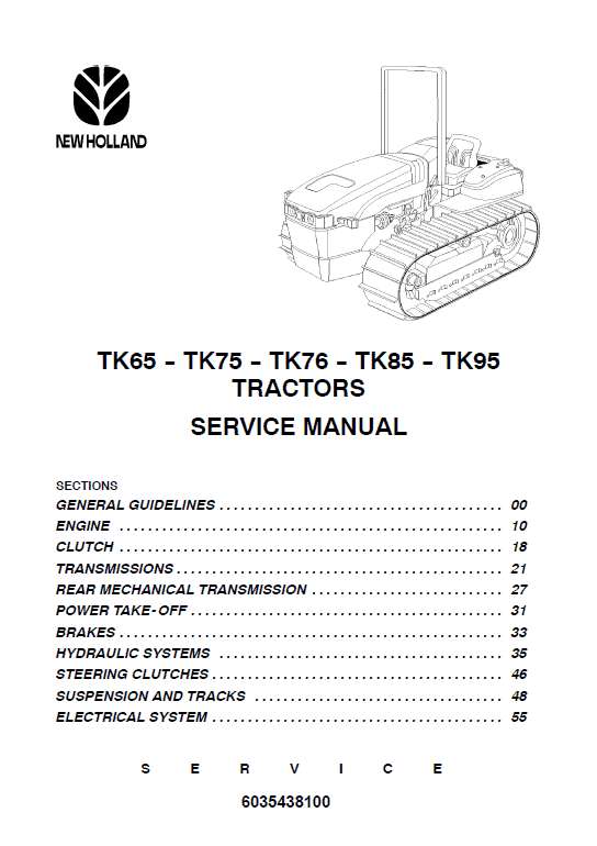 New Holland TK65, TK75, TK76, TK85, TK95 Tractor Service Manual Workshop Guide