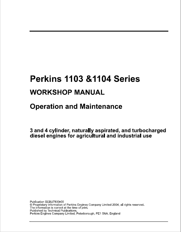 Perkins Engines 1103, 1104 Series Workshop Repair Service Manual Workshop Guide