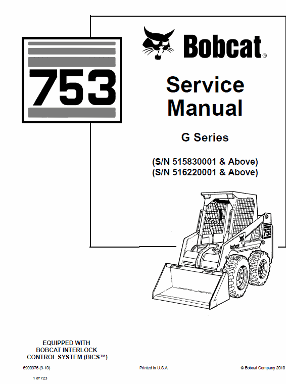Bobcat 753 G-Series Skid-Steer Loader Service Manual Workshop Guide