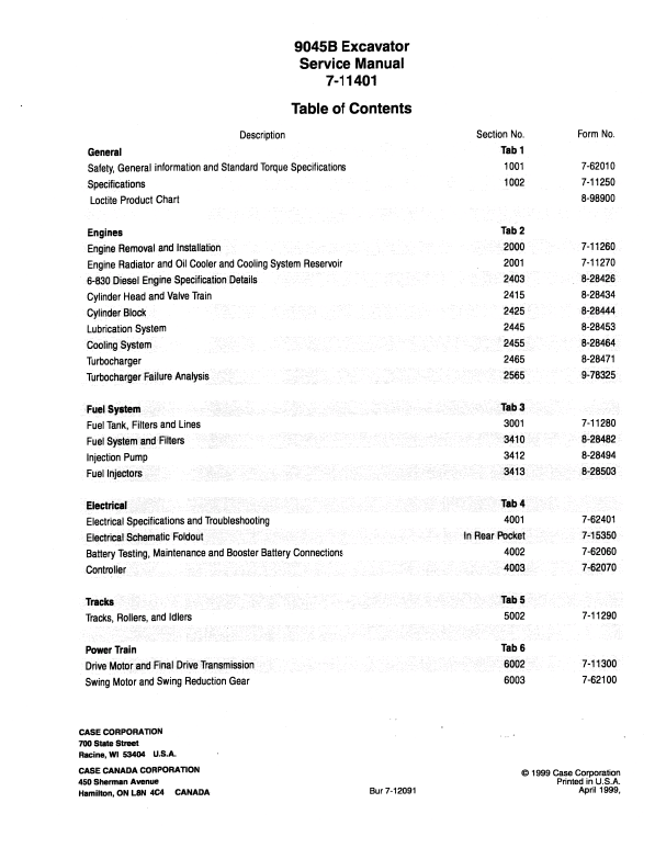 Case 9045B Excavator Service Manual Workshop Guide