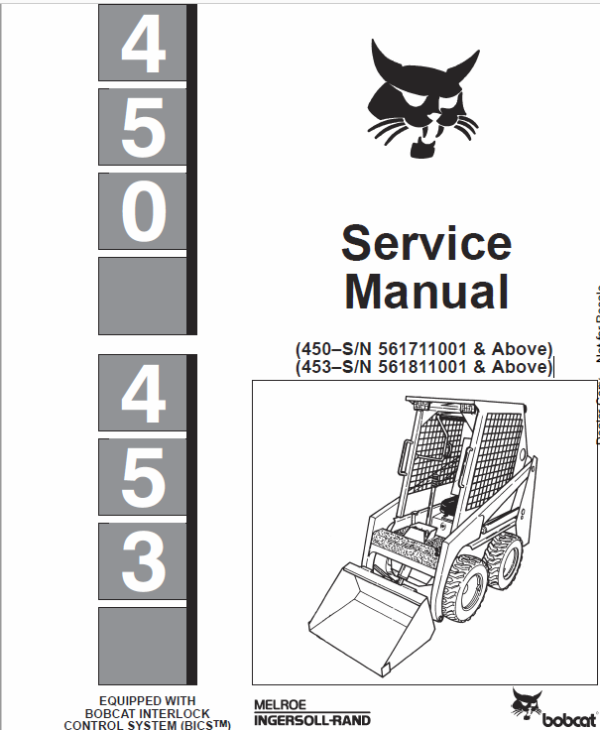 Bobcat 450 and 453 Skid-Steer Loader Service Manual Workshop Guide
