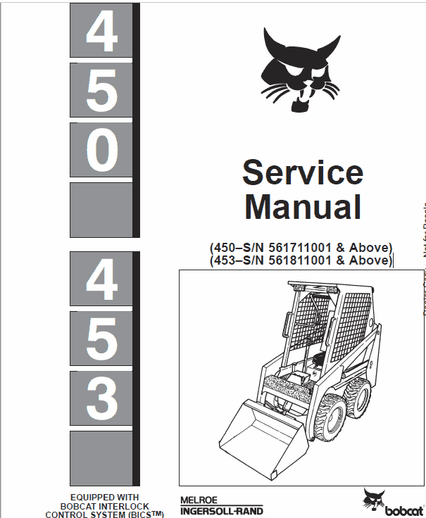 Bobcat 450 and 453 Skid-Steer Loader Service Manual Workshop Guide